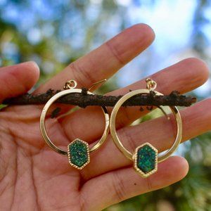 New Anthro Gold Druzy Sparkle Hoops Drop Earrings
